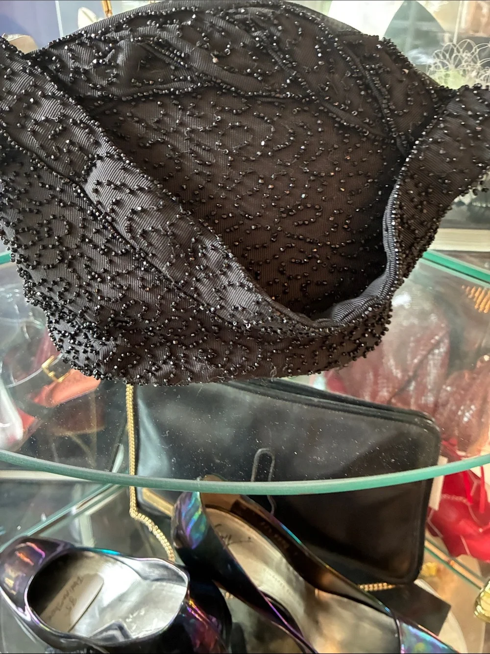 Black Beaded Evening Bag Designer Style